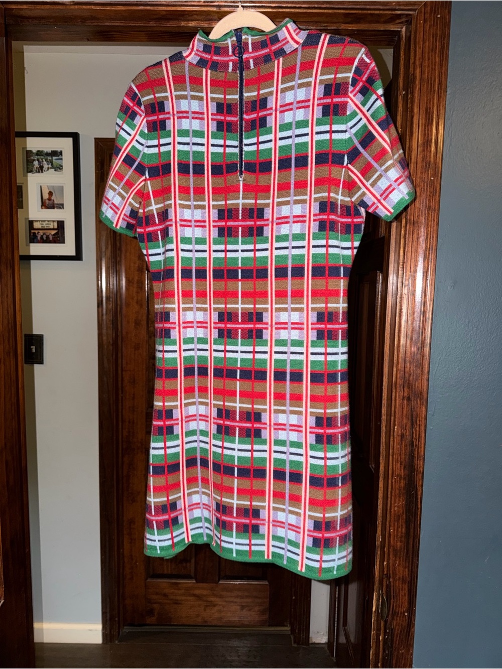 Anthropologie Green Red Plaid Knit Mini Dress - Picture 7 of 8